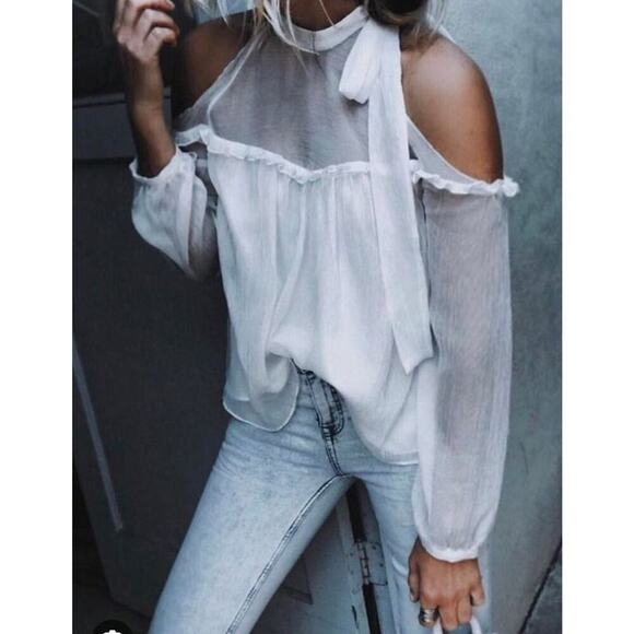 Zara sheer blouse white sz Medium - Picture 1 of 5